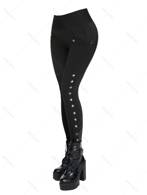 Women Daily Outfit Textured Space Dye Buckle Faux Twinset Top and Snap Button Leggings Set - Gris S | US 4