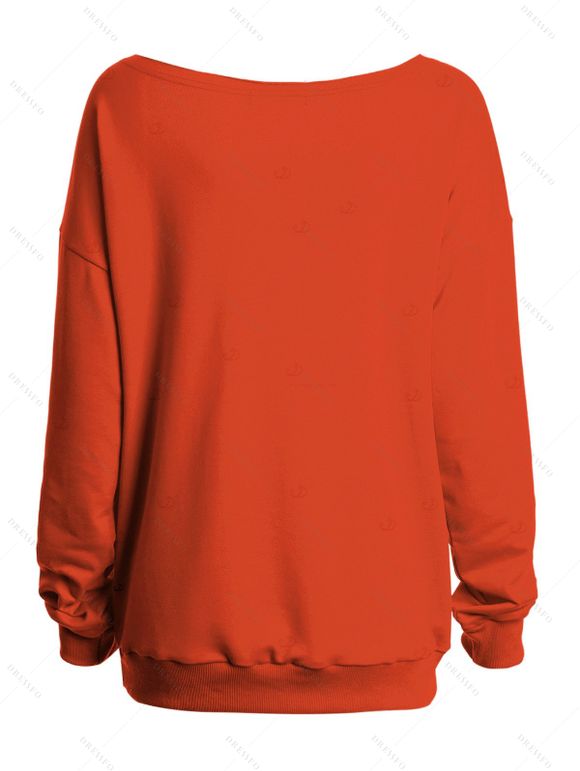 Sweat-shirt mignon à col incliné avec imprimé fantôme d'Halloween - Orange S | US 4