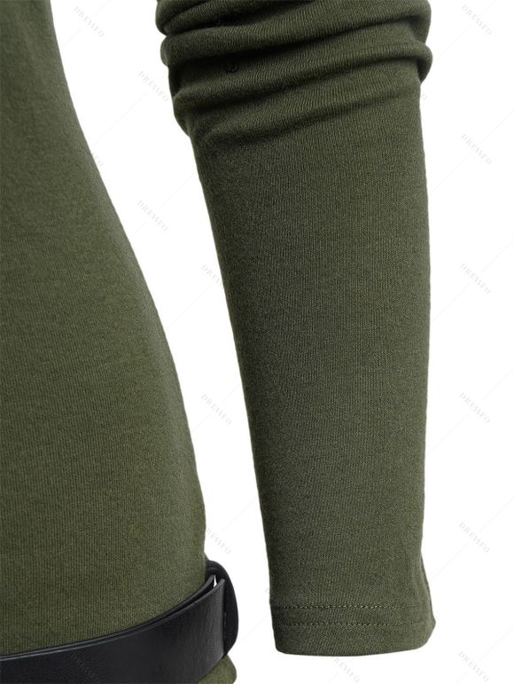 Women Outfit Contrast Color Asymmetric Shoulder Belt Top and Grommet Leggings Set - Vert Armée S | US 4