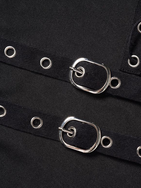 Women Outfit Contrast Color Asymmetric Shoulder Belt Top and Grommet Leggings Set - Vert Armée S | US 4