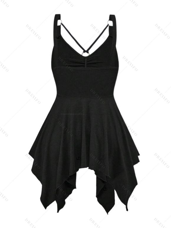 Women Gothic Outfit Ruched Chain Handkerchief Tank Top and Grommet Leggings Set - Noir S | US 4