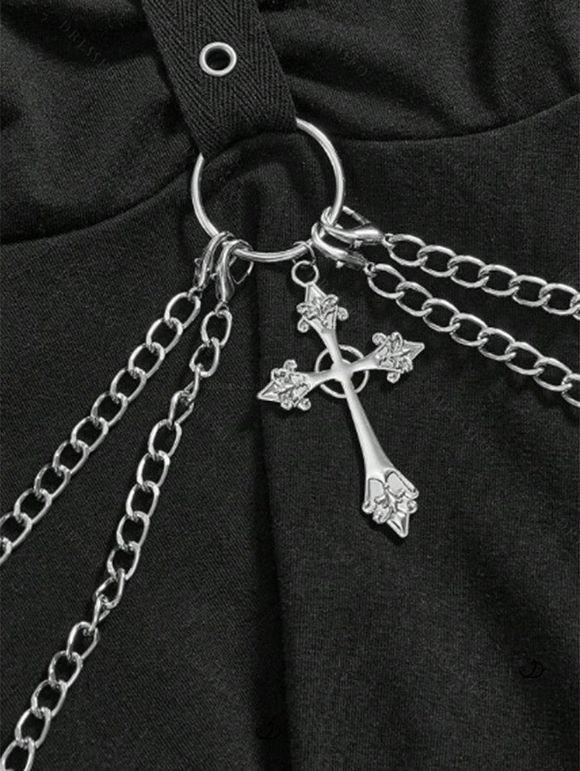 Women Gothic Outfit Ruched Chain Handkerchief Tank Top and Grommet Leggings Set - Noir S | US 4