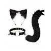 Ensemble de cosplay 3 pièces avec queue en fourrure artificielle et serre-tête oreilles de chat avec clochette - Noir 
