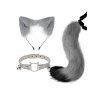 Ensemble de cosplay 3 pièces avec queue en fourrure artificielle et serre-tête oreilles de chat avec clochette - Gris 