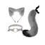 Ensemble de cosplay 3 pièces avec queue en fourrure artificielle et serre-tête oreilles de chat avec clochette - Pourpre 