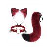 Ensemble de cosplay 3 pièces avec queue en fourrure artificielle et serre-tête oreilles de chat avec clochette - Rouge 