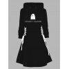 Robe à capuche imprimée fantôme d'Halloween avec cordons de serrage et lacets - Noir XXL | US 14
