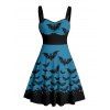 Robe gothique pour Halloween, mini-robe froncée à imprimé chauve-souris colorblock - Bleu profond S | US 4