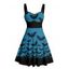 Robe gothique pour Halloween, mini-robe froncée à imprimé chauve-souris colorblock - Bleu profond XXXXL | US 18