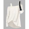 Women Outfit Skew Neck Textured Solid Color Top and Grommet Lace Up Pants Set - Blanc S | US 4