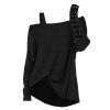 Women Outfit Skew Neck Textured Solid Color Top and Grommet Lace Up Pants Set - Noir S | US 4
