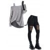 Women Gothic Outfit Textured Skew Neck Top and Grommet Hollow Out Pants Set - Gris Clair S | US 4