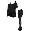 Women Gothic Outfit Textured Skew Neck Long Sleeve Top and Grommet Pants Set - Noir S | US 4
