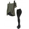 Women Gothic Outfit Textured Skew Neck Long Sleeve Top and Grommet Pants Set - Vert S | US 4