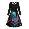 Robe d'Halloween mi-longue à imprimé lune et croix et ceinture croisée - multicolor XXL | US 14