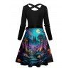 Robe d'Halloween mi-longue à imprimé lune et croix et ceinture croisée - multicolor XXL | US 14