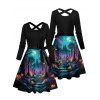 Robe d'Halloween mi-longue à imprimé lune et croix et ceinture croisée - multicolor XXL | US 14