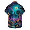 Chemise d'Halloween pour homme, boutonnée, motif croix et lune - multicolor 5XL