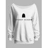 Sweat-shirt mignon à col incliné avec imprimé fantôme d'Halloween - Blanc S | US 4
