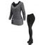 Women Daily Outfit Textured Space Dye Buckle Faux Twinset Top and Snap Button Pants Set - Gris S | US 4
