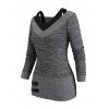 Women Daily Outfit Textured Space Dye Buckle Faux Twinset Top and Snap Button Pants Set - Gris S | US 4
