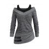 Women Daily Outfit Textured Space Dye Buckle Faux Twinset Top and Snap Button Pants Set - Gris S | US 4