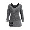 Women Daily Outfit Textured Space Dye Buckle Faux Twinset Top and Snap Button Pants Set - Gris S | US 4