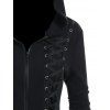 Gothic Women Outfit Lace Up Zip Up Hooded Jacket and Grommet Pants Set - Noir S | US 4