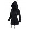 Gothic Women Outfit Lace Up Zip Up Hooded Jacket and Grommet Pants Set - Noir S | US 4