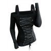 Women Gothic Outfit Cold Shoulder Lace-up T-shirt and Grommet Pants Set - Noir S | US 4