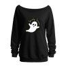 Sweat-shirt d'Halloween à col incliné et imprimé de lettres fantômes mignonnes - Noir XXL | US 14