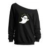 Sweat-shirt d'Halloween à col incliné et imprimé de lettres fantômes mignonnes - Noir XXL | US 14