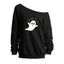 Sweat-shirt d'Halloween à col incliné et imprimé de lettres fantômes mignonnes - Noir XXL | US 14