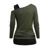 Women Outfit Contrast Color Asymmetric Shoulder Belt Top and Grommet Pants Set - Vert Armée S | US 4