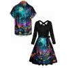 Halloween Couple Outfit Cross Moon Print Crossover Belt Midi Dress and Shirt Set - multicolor S | US 4