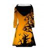 Robe à capuche gothique d'Halloween, mini-robe à lacets et cordons de serrage, imprimé citrouille et chauve-souris - Orange XXXXXL | US 20