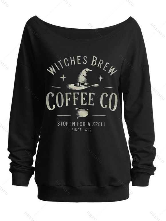 Sweat-shirt d'Halloween à imprimé chapeau de sorcier et lettres - Noir L | US 8-10