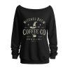 Sweat-shirt d'Halloween à imprimé chapeau de sorcier et lettres - Noir S | US 4