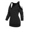 T-shirt Croisé à Epaule Ouverte à Œillets - Noir 3XL