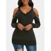 T-shirt Croisé à Epaule Ouverte à Œillets - Noir 3XL