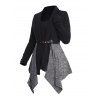 Haut Drapé Tricoté Asymétrique Bicolore à Manches Longues Faux Deux Pièces - Noir XXL
