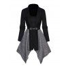 Haut Drapé Tricoté Asymétrique Bicolore à Manches Longues Faux Deux Pièces - Noir S