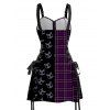 Robe gothique à carreaux et imprimé têtes de mort, mini-robe à lacets et bretelles à boucle pour Halloween - Violet Terne XXL | US 14