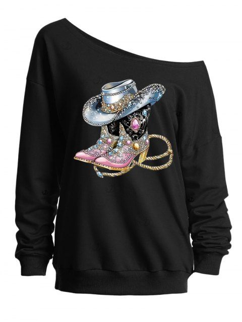Sweat-shirt imprimé chapeau de cowboy à paillettes et sandales à col oblique