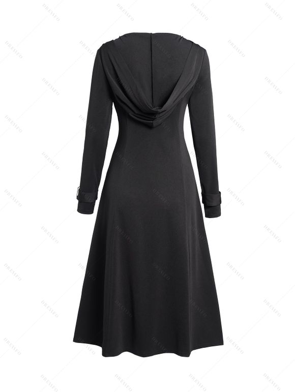 Punk Gothic Hooded Coat and Buckle Grommet Waist Long Pants Outfit - Noir S | US 4