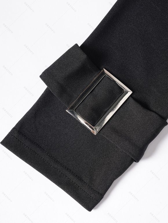 Punk Gothic Hooded Coat and Buckle Grommet Waist Long Pants Outfit - Noir S | US 4