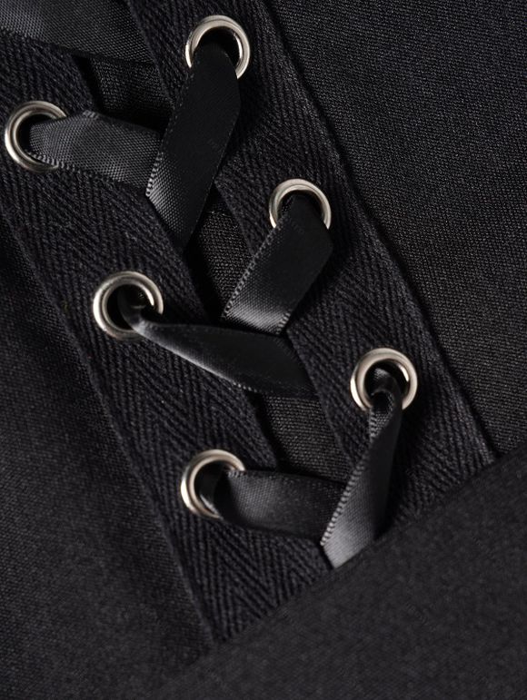 Punk Gothic Hooded Coat and Buckle Grommet Waist Long Pants Outfit - Noir S | US 4