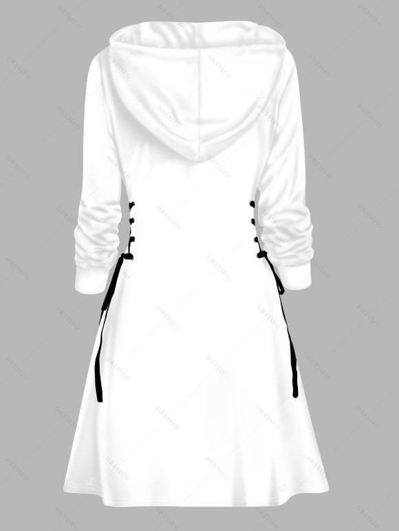 Robe à capuche d'Halloween avec nœud papillon fantôme, imprimé citrouille et chauve-souris, à lacets et cordons de serrage - Blanc XXL | US 14