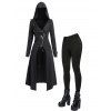 Punk Gothic Hooded Coat and Buckle Grommet Waist Long Pants Outfit - Noir S | US 4