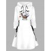 Robe à capuche d'Halloween mignonne, imprimé fantôme, citrouille, chauve-souris, mini-robe à lacets et cordons de serrage - Blanc XXL | US 14